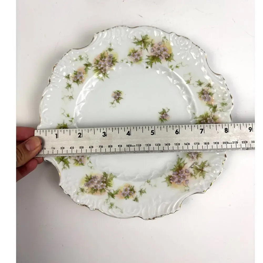 Vintage Porcelain Floral Plate Scalloped Edge‎ Hand Painted Style Cottage Decor